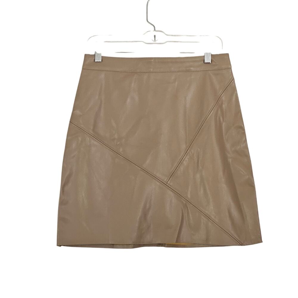 Revamped Faux Leather Mini Skirt Beige Sz L NWT